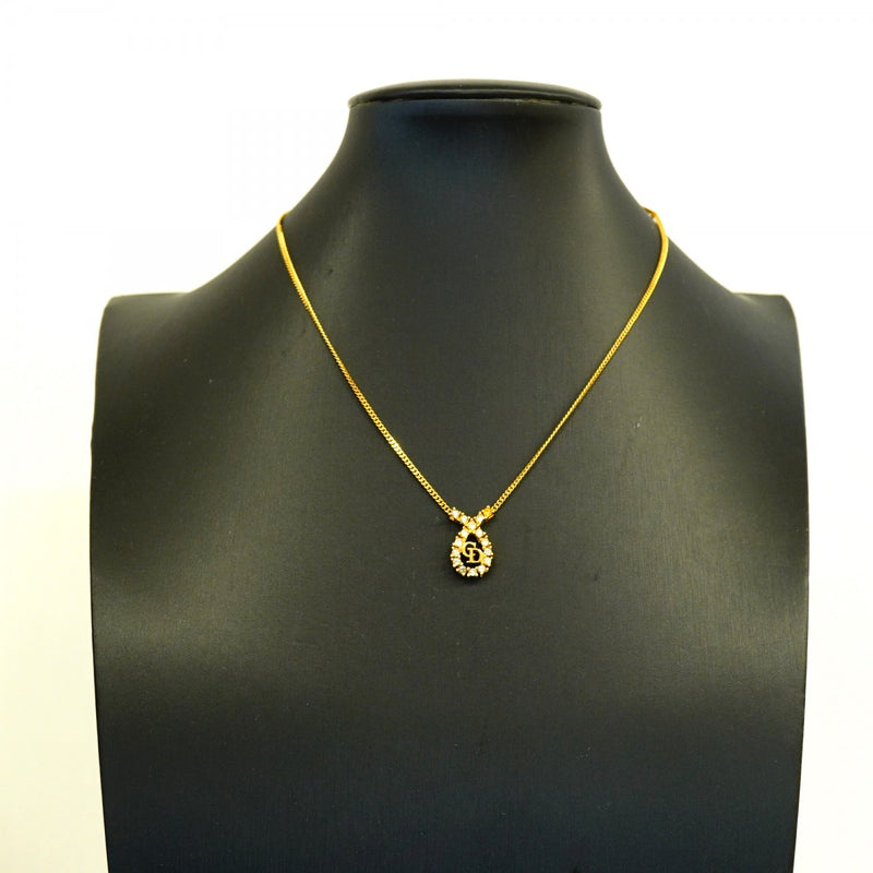 【6jfb0463】クリスチャンディオール ネックレス CDロゴ GPメッキ ラインストーン ゴールド【中古】レディース