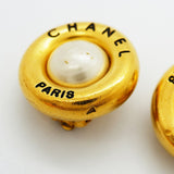 【6jfb0593】シャネル イヤリング ヴィンテージ シャネルロゴ 丸型 サークル GPメッキ フェイクパール ゴールド【中古】レディース