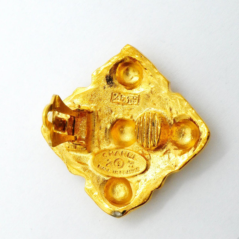【6jfb0615-k】シャネル イヤリング ヴィンテージ 菱形 GPメッキ ゴールド【中古】レディース