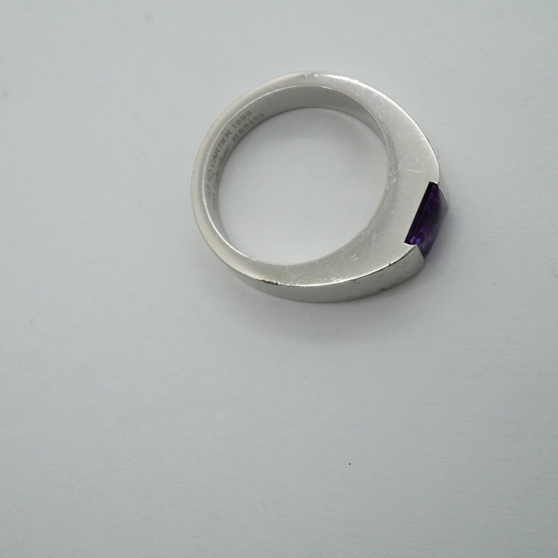 【6jfb0638】カルティエ リング タンク K18WG ホワイトゴールド アメジスト パープル ＃52【中古】レディース