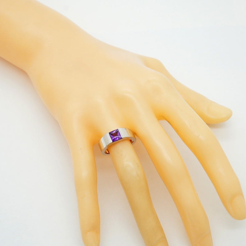 【6jfb0638】カルティエ リング タンク K18WG ホワイトゴールド アメジスト パープル ＃52【中古】レディース