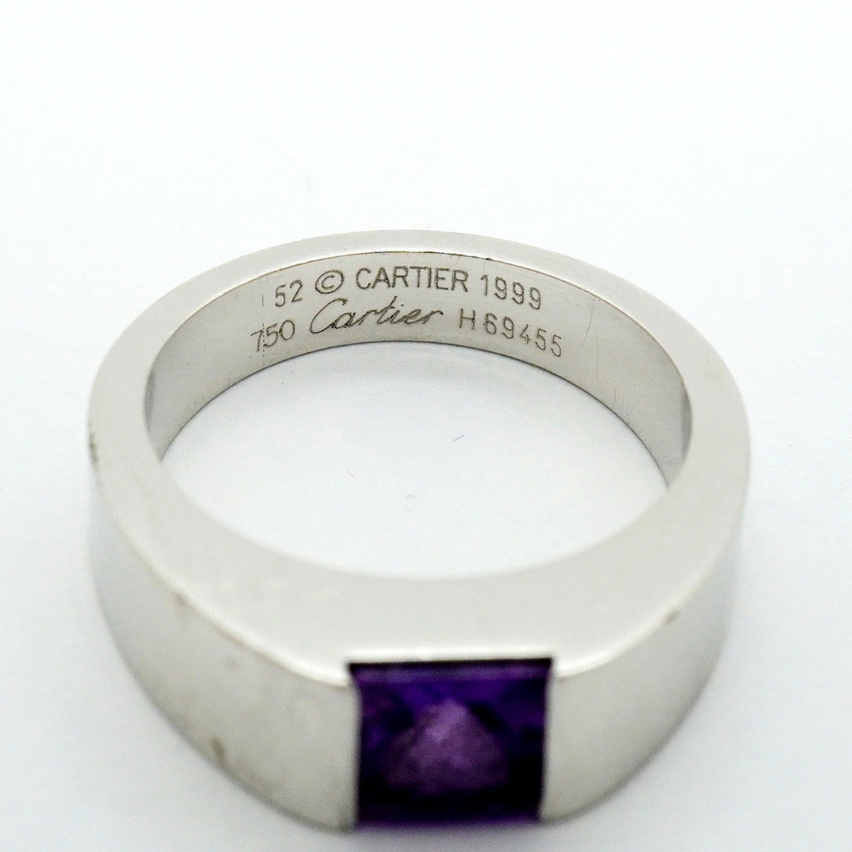 【6jfb0638】カルティエ リング タンク K18WG ホワイトゴールド アメジスト パープル ＃52【中古】レディース