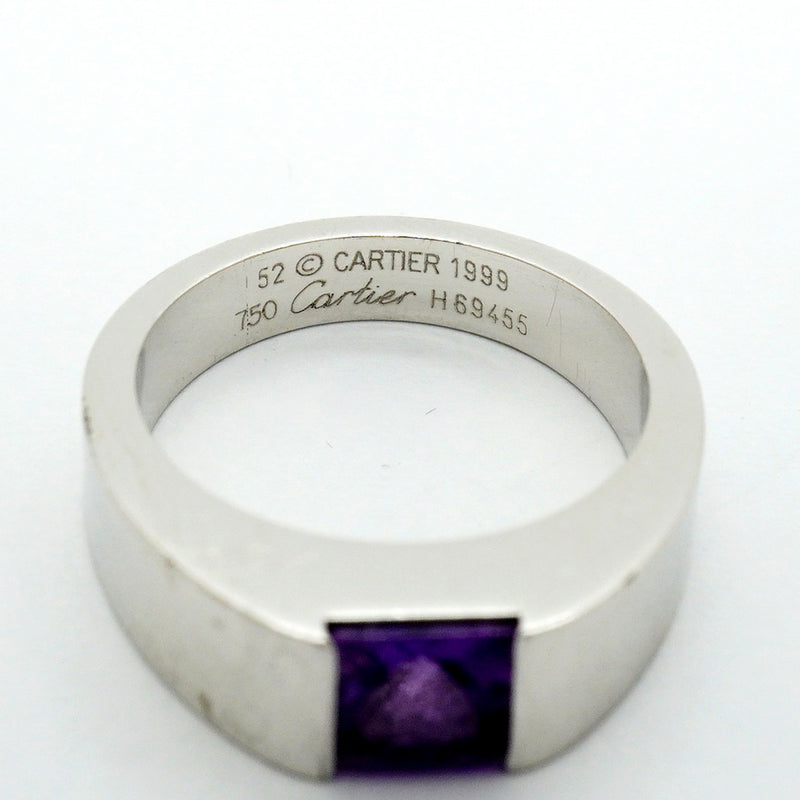 【6jfb0638】カルティエ リング タンク K18WG ホワイトゴールド アメジスト パープル ＃52【中古】レディース