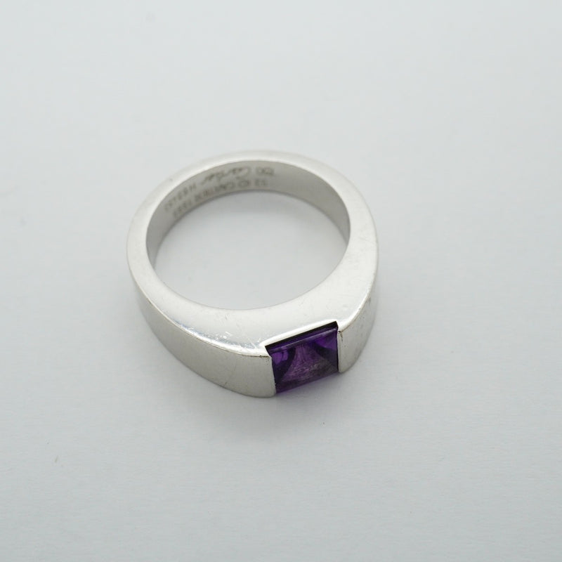 【6jfb0638】カルティエ リング タンク K18WG ホワイトゴールド アメジスト パープル ＃52【中古】レディース