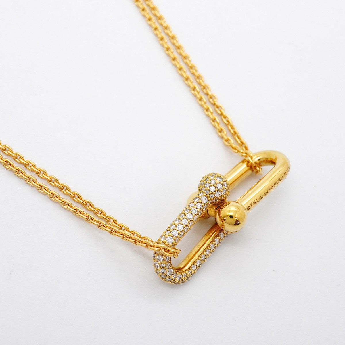 【6jfb0643】ティファニー ネックレス ハードウェア/ダブルリンク ラージ K18YG イエローゴールド ダイヤモンド 0.74ct【中古】レディース
