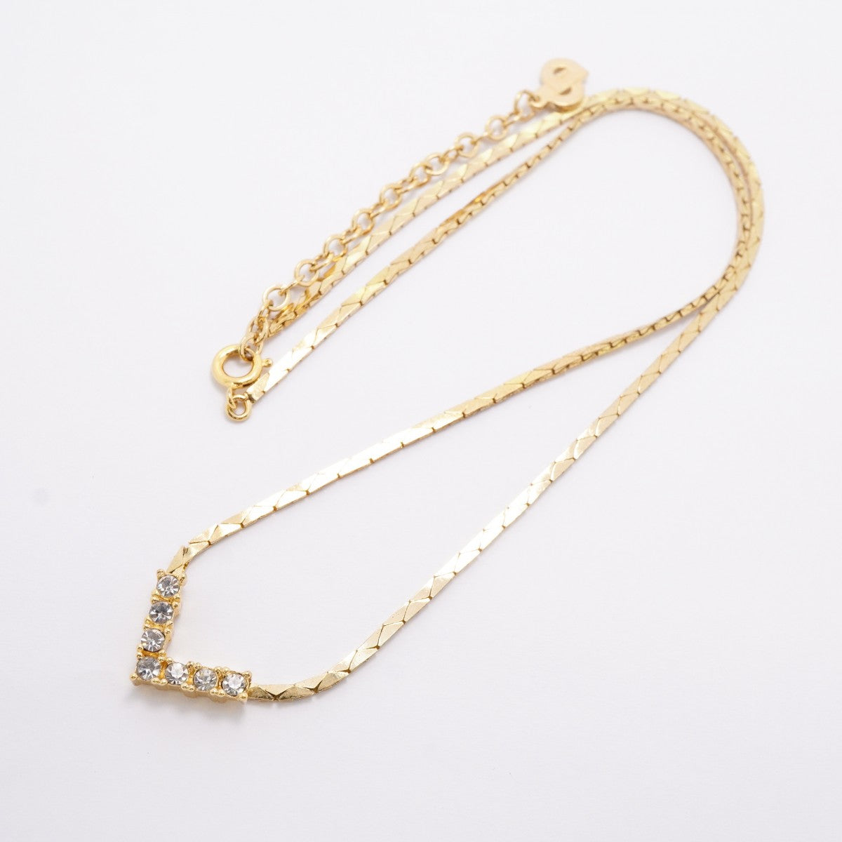【6jfb0653-k】クリスチャンディオール ネックレス GPメッキ ラインストーン ゴールド【中古】レディース