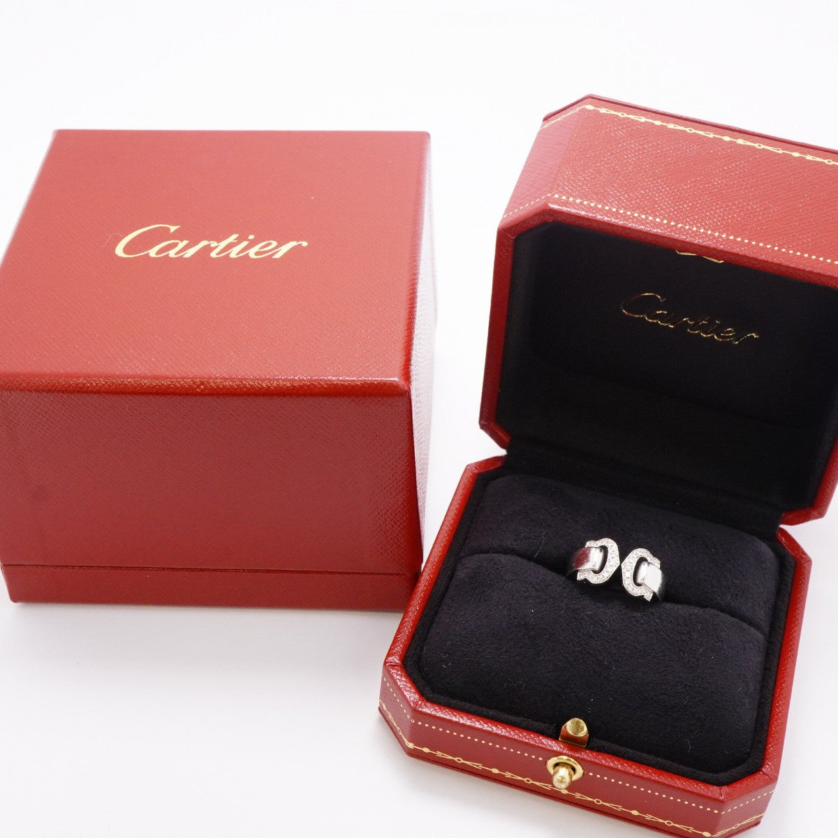 【6jfb0663】カルティエ リング 2C ブークルセ K18WG ホワイトゴールド ダイヤモンド ＃47【中古】レディース