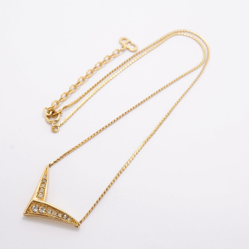 【6jfb0684-k】クリスチャンディオール ネックレス GPメッキ ラインストーン ゴールド【中古】レディース