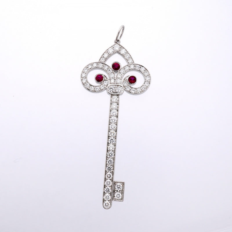 【6jfb0760】ティファニー ペンダントトップ フルールドリスキー Pt950 プラチナ ダイヤモンド ルビー【中古】レディース