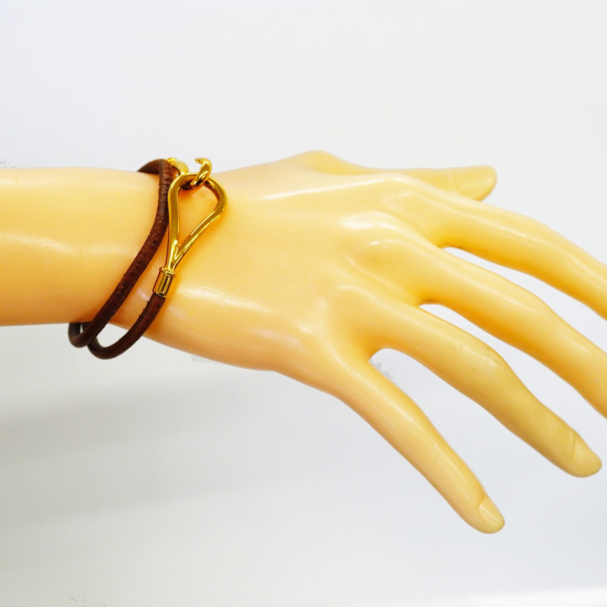 【6jfb0803】エルメス ブレスレット ジャンボフック GPメッキ レザー ゴールド ブラウン【中古】レディース