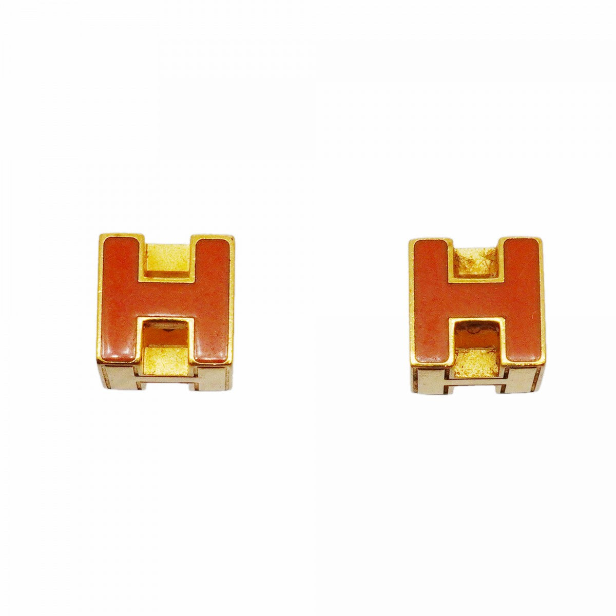 【6jfb0827-k】エルメス ピアス Hキューブ GPメッキ ゴールド オレンジ【中古】レディース