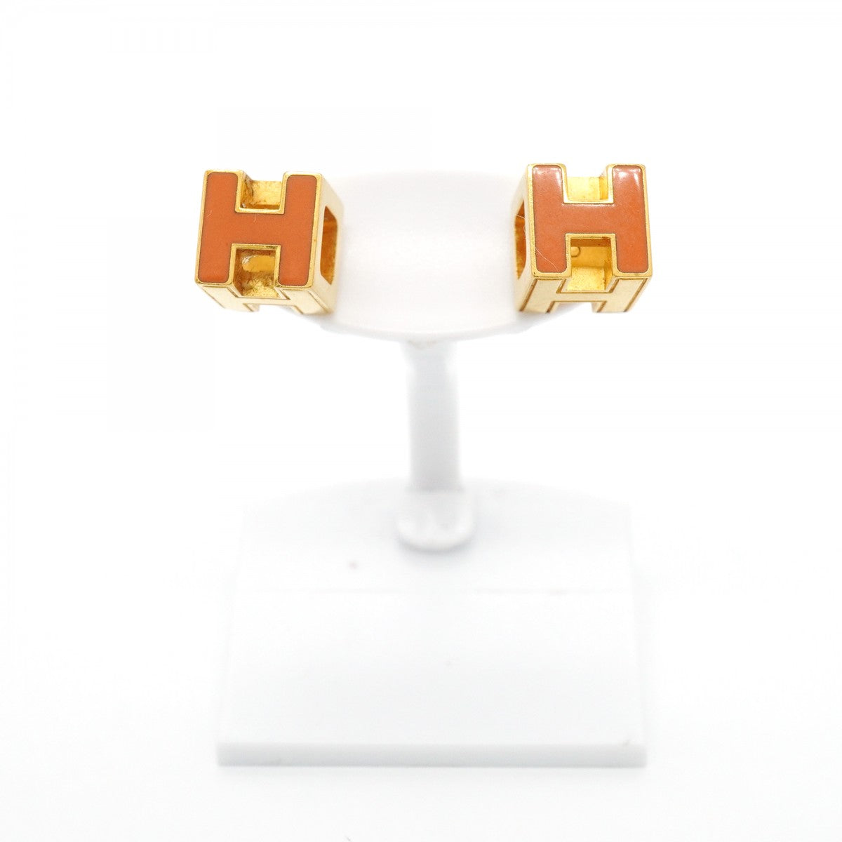 【6jfb0827-k】エルメス ピアス Hキューブ GPメッキ ゴールド オレンジ【中古】レディース