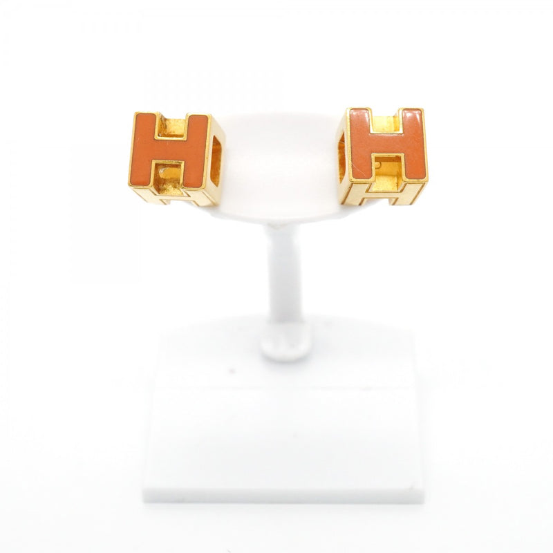 【6jfb0827-k】エルメス ピアス Hキューブ GPメッキ ゴールド オレンジ【中古】レディース