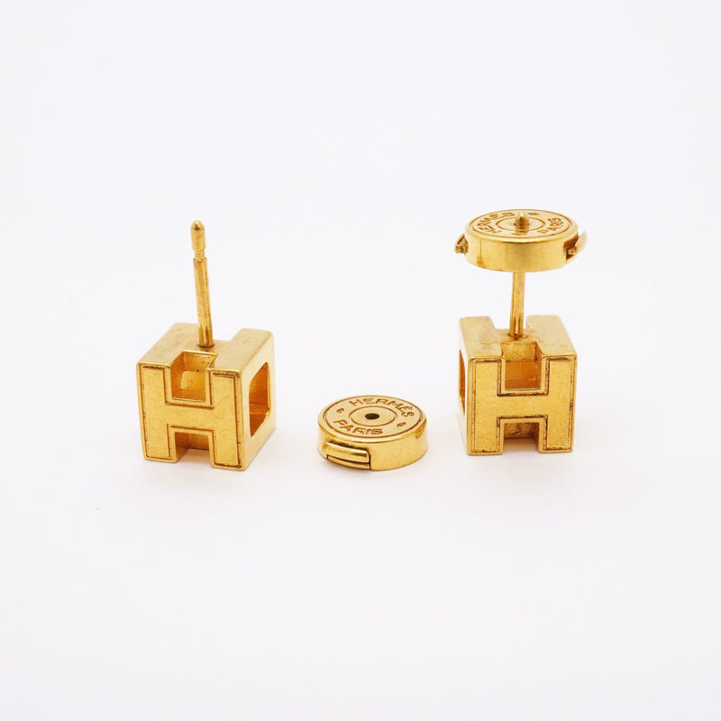 【6jfb0827-k】エルメス ピアス Hキューブ GPメッキ ゴールド オレンジ【中古】レディース