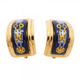 【6jfb0838-k】エルメス イヤリング エマイユ GPメッキ 七宝焼き ゴールド ブルー マルチカラー【中古】レディース