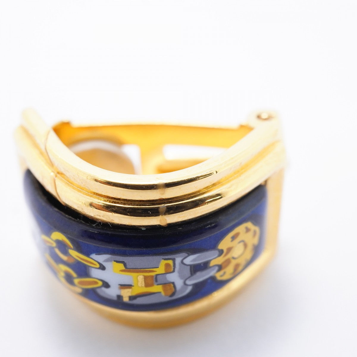 【6jfb0838-k】エルメス イヤリング エマイユ GPメッキ 七宝焼き ゴールド ブルー マルチカラー【中古】レディース