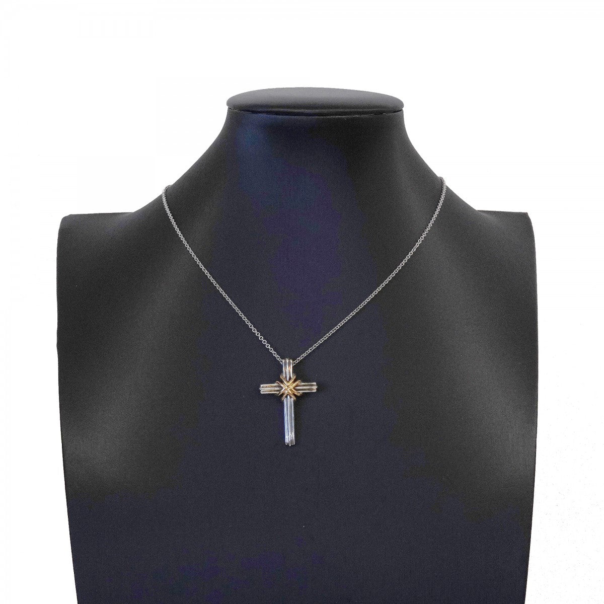 【6jfb0877-k】ティファニー ネックレス シグネチャークロス K18YG イエローゴールド シルバー925【中古】レディース