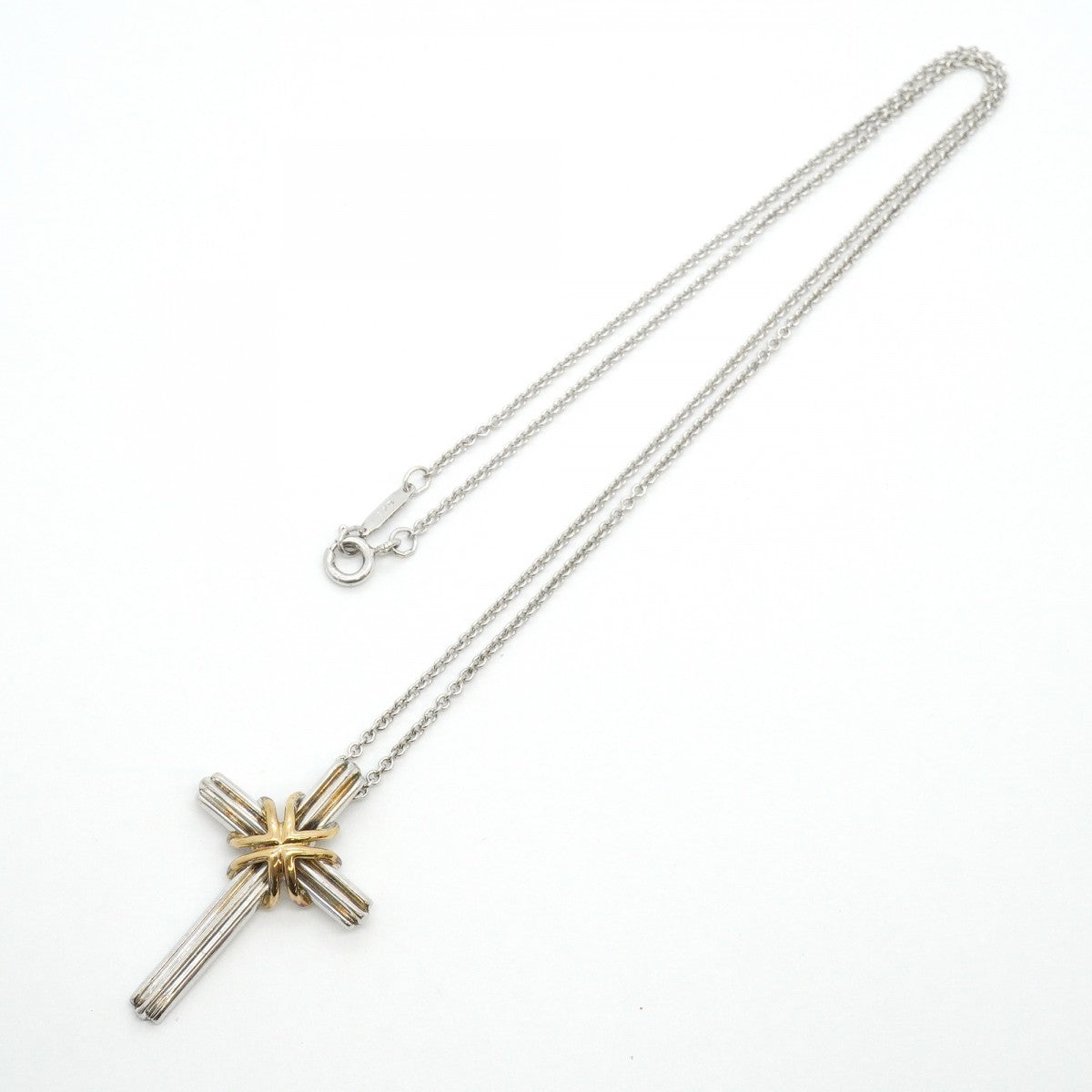 【6jfb0877-k】ティファニー ネックレス シグネチャークロス K18YG イエローゴールド シルバー925【中古】レディース