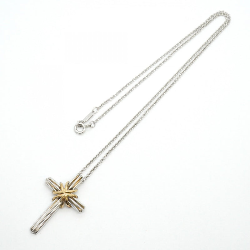【6jfb0877-k】ティファニー ネックレス シグネチャークロス K18YG イエローゴールド シルバー925【中古】レディース