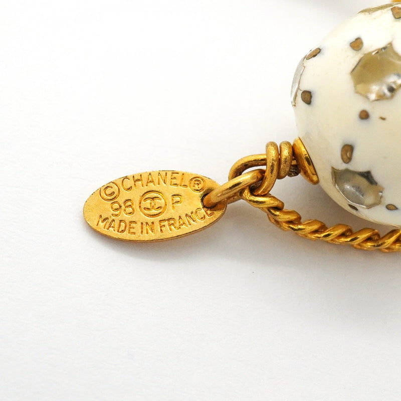 【6jfb0889】シャネル ネックレス ヴィンテージ ココマーク サッカーボールモチーフ GPメッキ フェイクパール ゴールド ホワイト クリア【中古】レディース