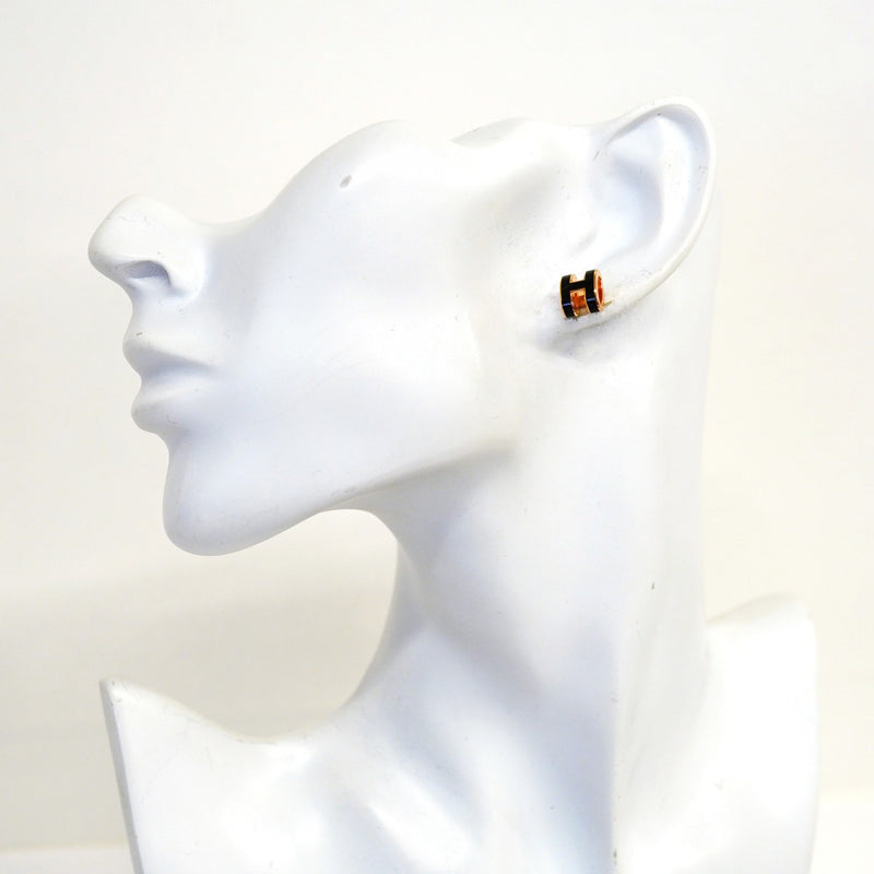 【6jfb0908-k】エルメス ピアス ミニポップアッシュ GPメッキ ブラック ピンクゴールド【中古】レディース