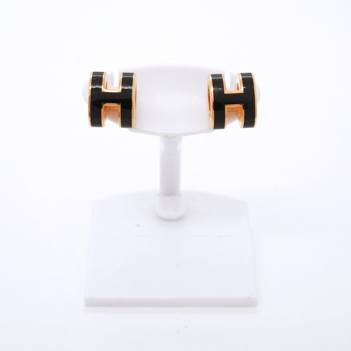 【6jfb0908-k】エルメス ピアス ミニポップアッシュ GPメッキ ブラック ピンクゴールド【中古】レディース