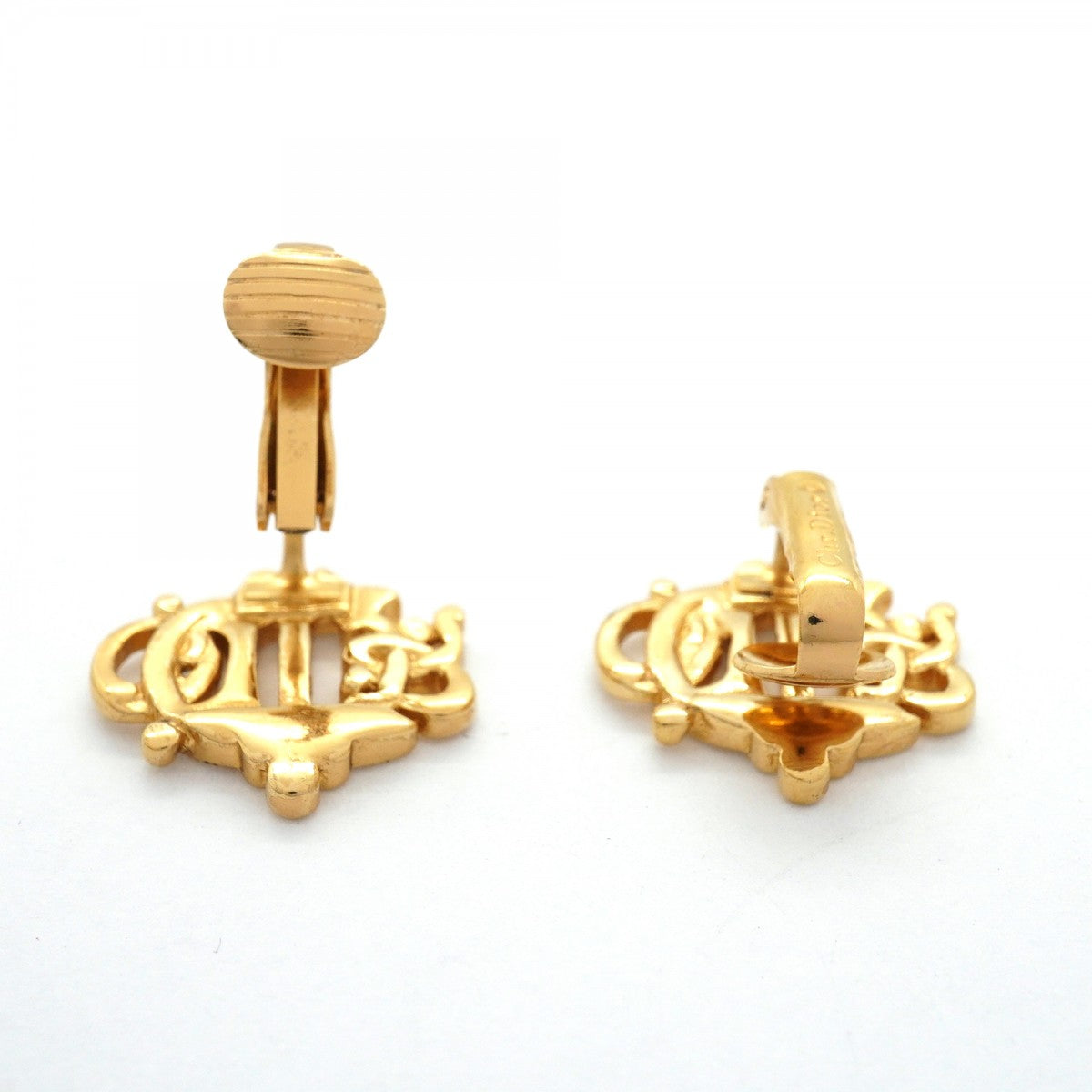 【6jfb0919-k】クリスチャンディオール イヤリング エンブレム GPメッキ ゴールド【中古】レディース