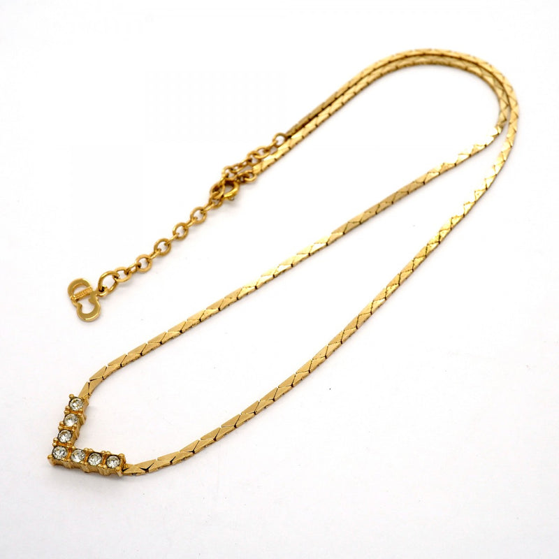 【6jfb0924-k】クリスチャンディオール ネックレス GPメッキ ラインストーン ゴールド【中古】レディース