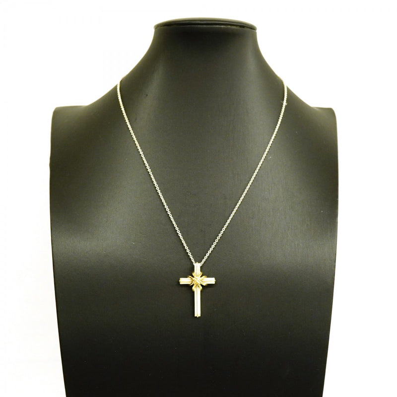 【6jfb0932-k】ティファニー ネックレス シグネチャークロス K18YG イエローゴールド シルバー925【中古】レディース