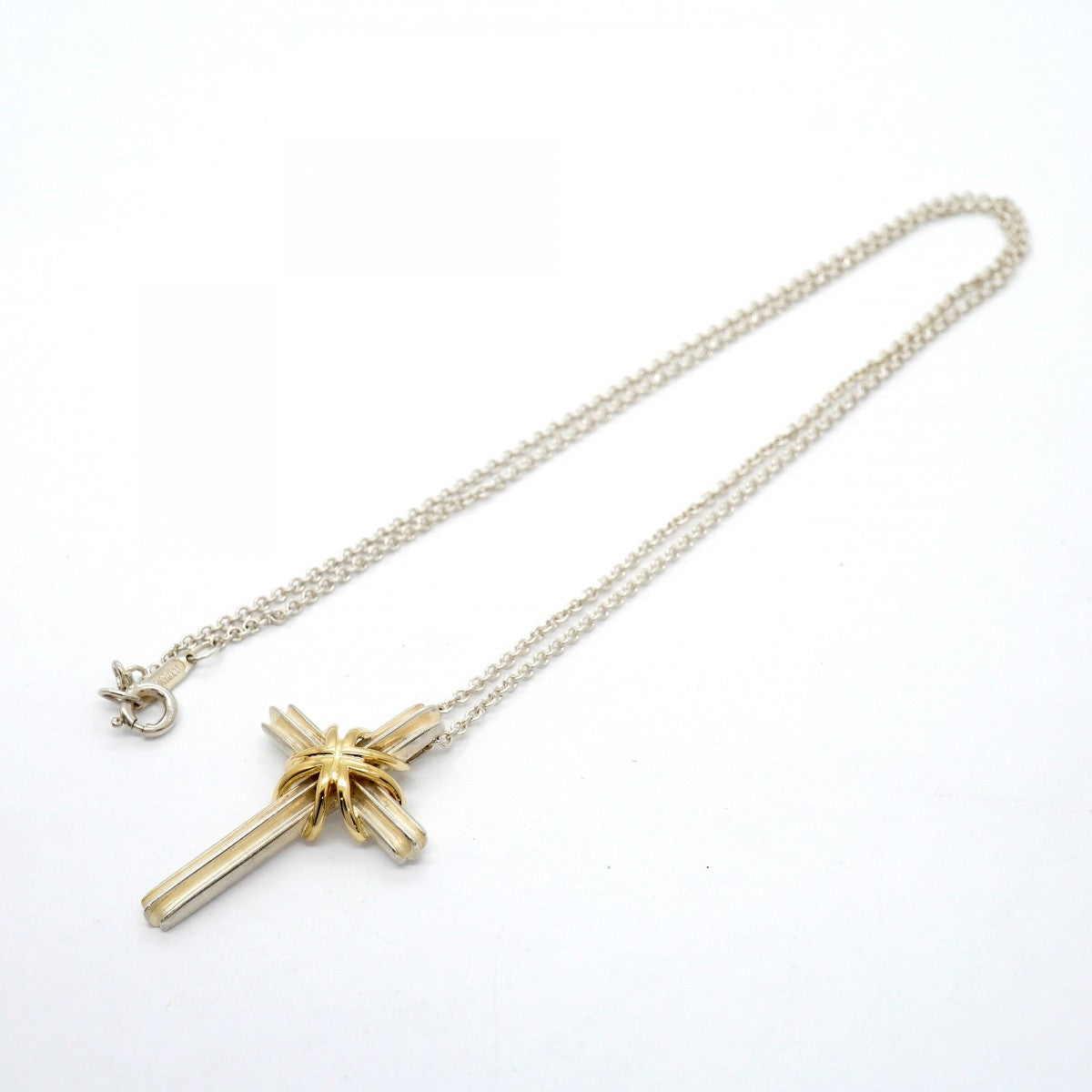 【6jfb0932-k】ティファニー ネックレス シグネチャークロス K18YG イエローゴールド シルバー925【中古】レディース
