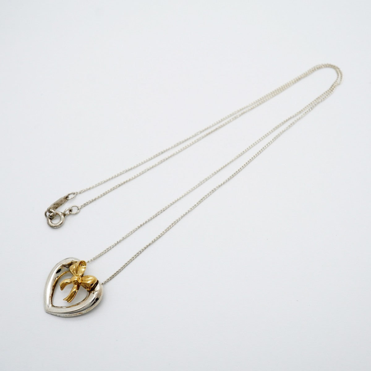 【6jfb0966-k】ティファニー ネックレス ハートリボン K18YG イエローゴールド シルバー925【中古】レディース