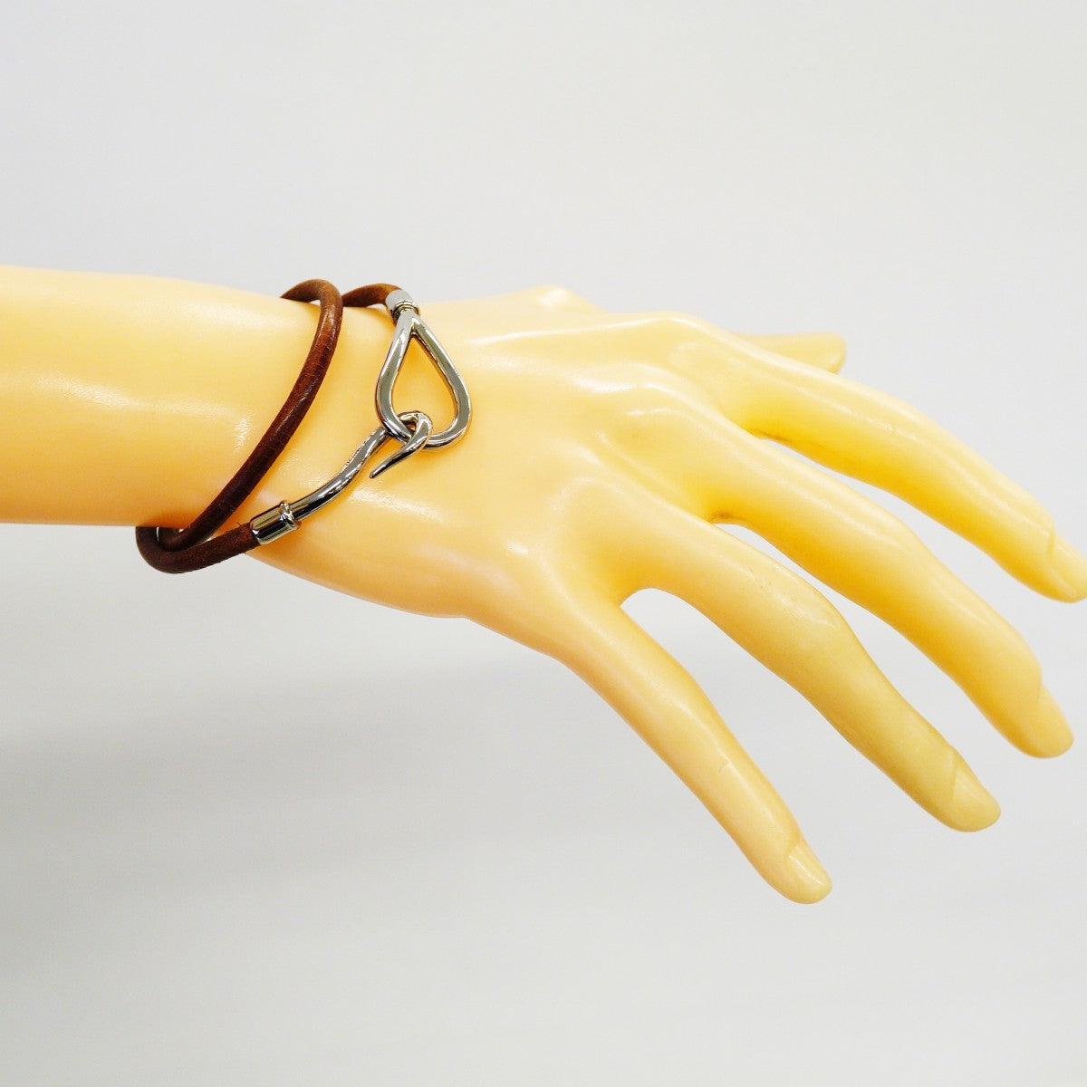 【6jfb0986-k】エルメス ブレスレット ジャンボフック メタル レザー シルバー ブラウン【中古】レディース