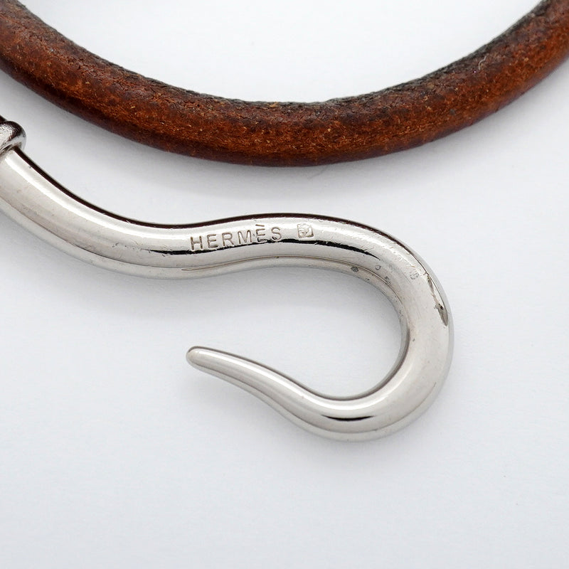 【6jfb0986-k】エルメス ブレスレット ジャンボフック メタル レザー シルバー ブラウン【中古】レディース