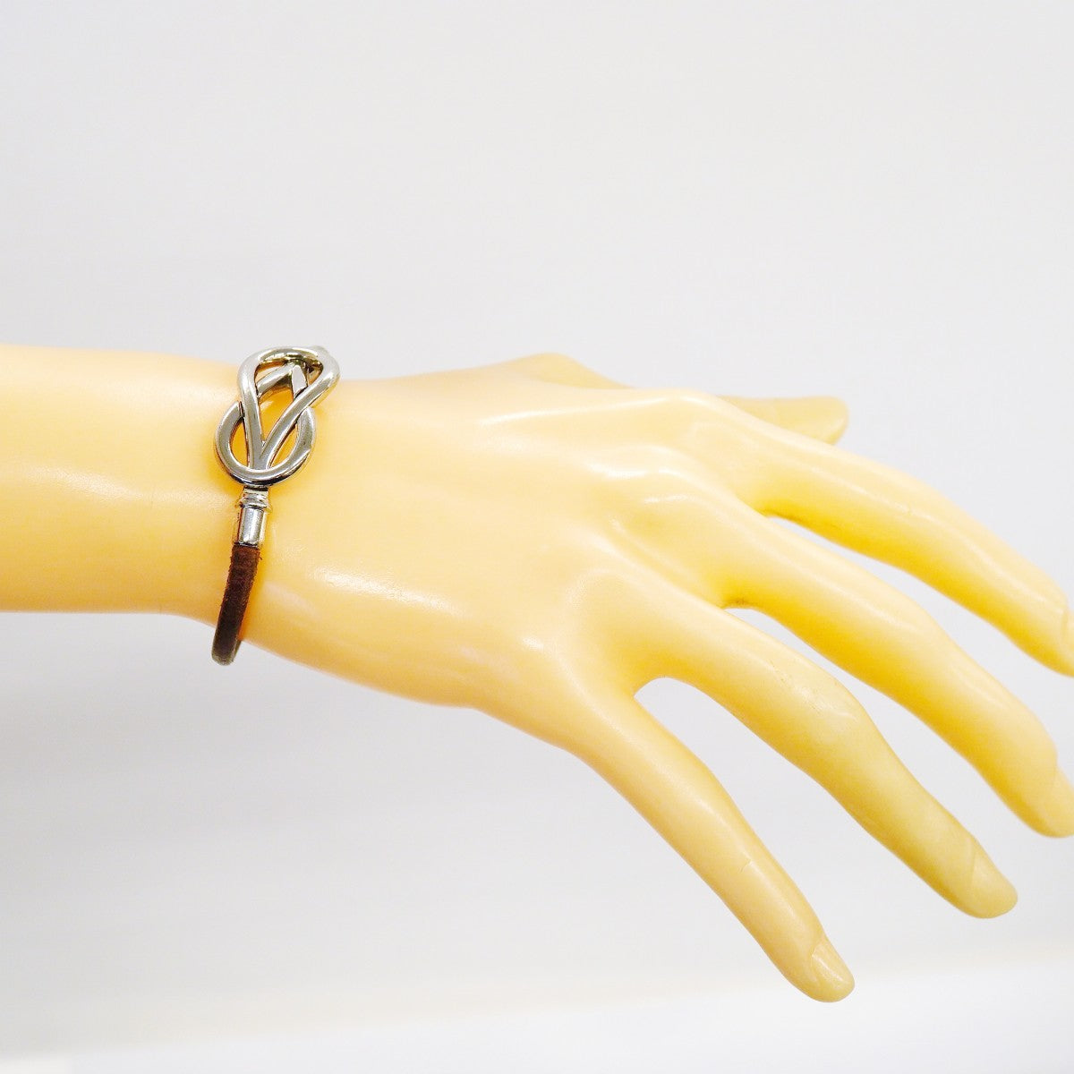 【6jfb0987-k】エルメス ブレスレット アタメ メタル レザー シルバー ブラウン【中古】レディース