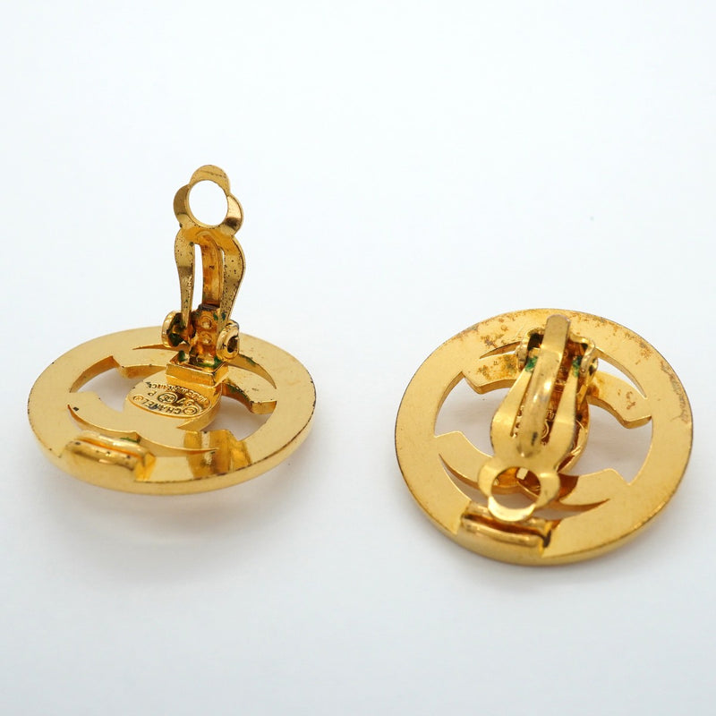 【6jfb1006-k】シャネル イヤリング ヴィンテージ ココマーク ターンロック 丸型 サークル GPメッキ ゴールド【中古】レディース