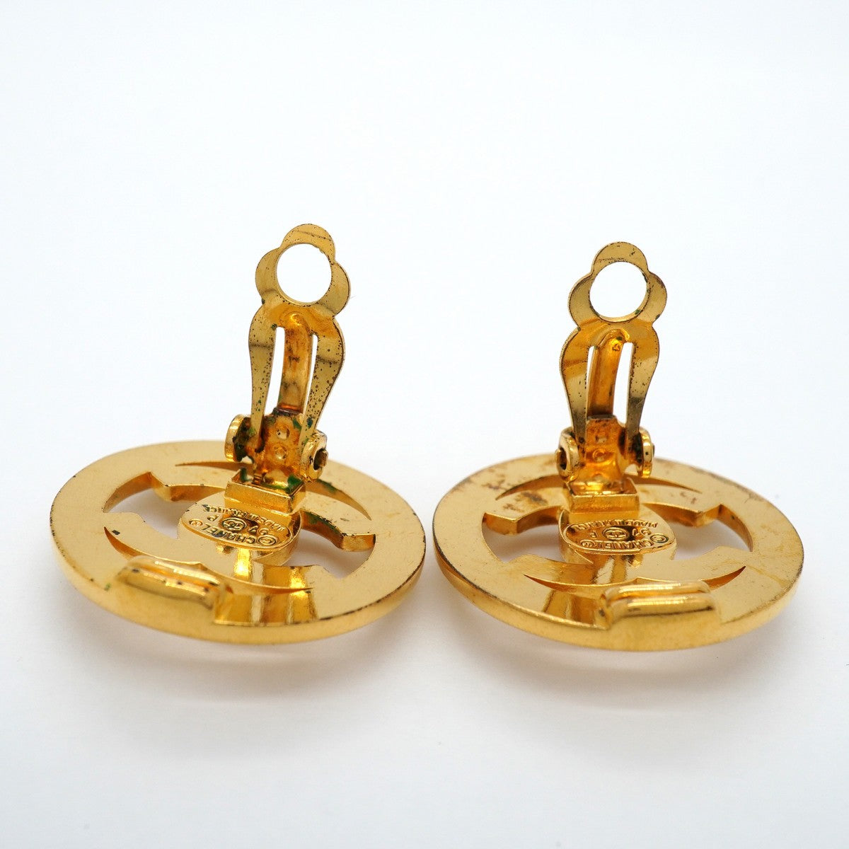 【6jfb1006-k】シャネル イヤリング ヴィンテージ ココマーク ターンロック 丸型 サークル GPメッキ ゴールド【中古】レディース