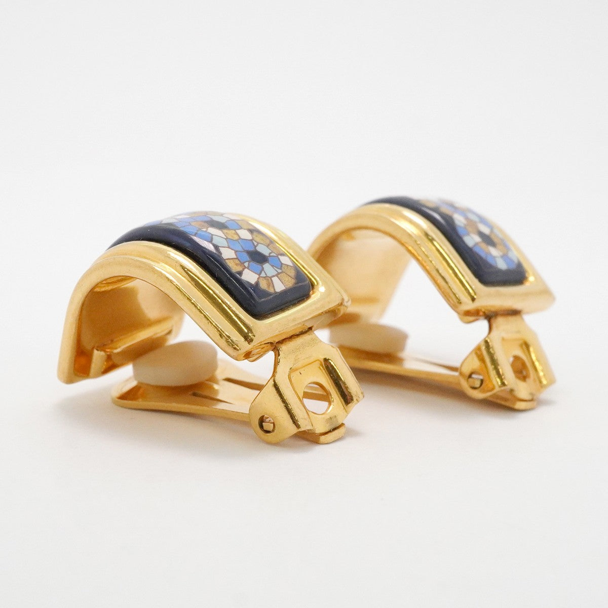 【6jfb1017-k】エルメス イヤリング エマイユ GPメッキ 七宝焼き ゴールド ブルー マルチカラー【中古】レディース
