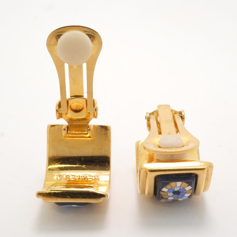 【6jfb1017-k】エルメス イヤリング エマイユ GPメッキ 七宝焼き ゴールド ブルー マルチカラー【中古】レディース