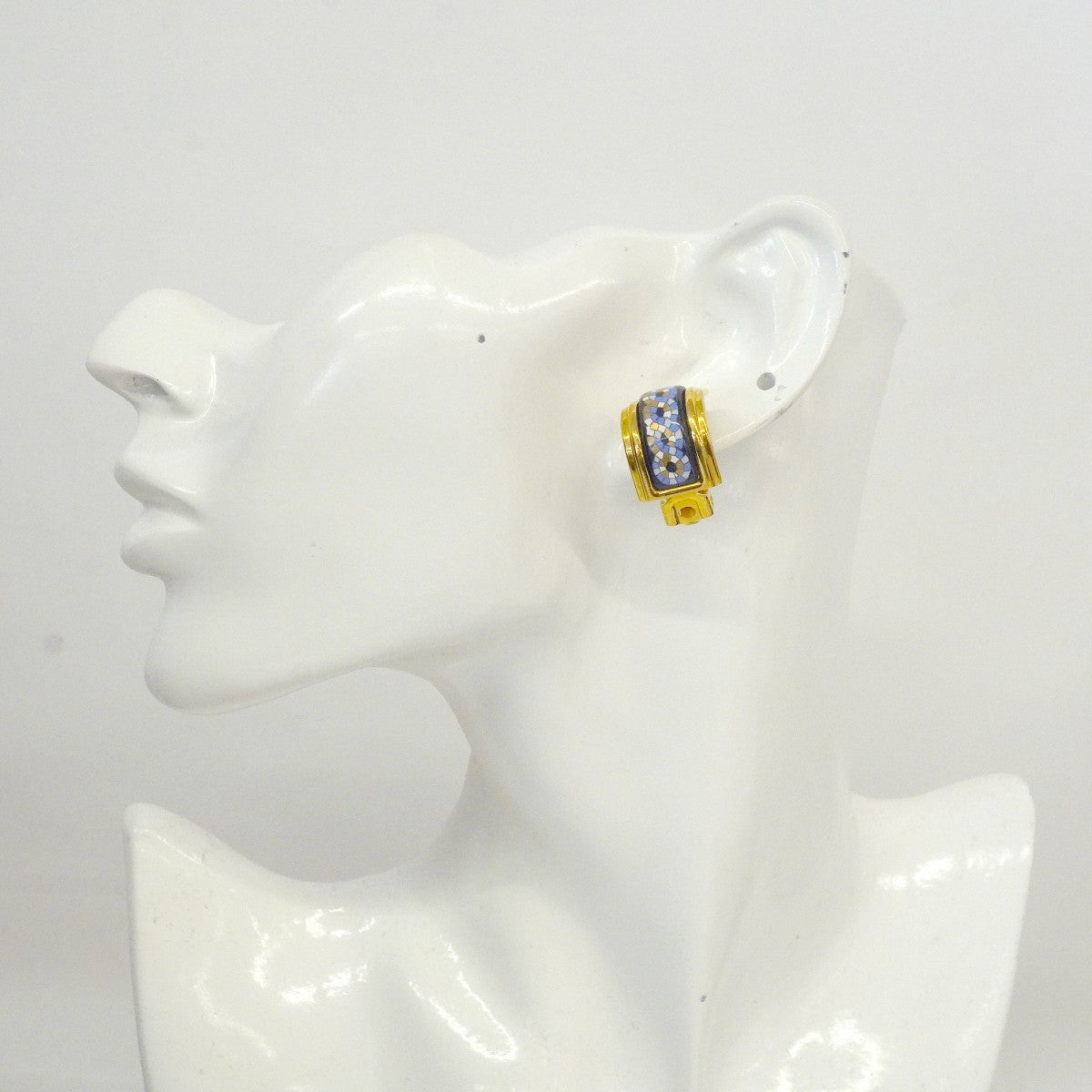 【6jfb1017-k】エルメス イヤリング エマイユ GPメッキ 七宝焼き ゴールド ブルー マルチカラー【中古】レディース
