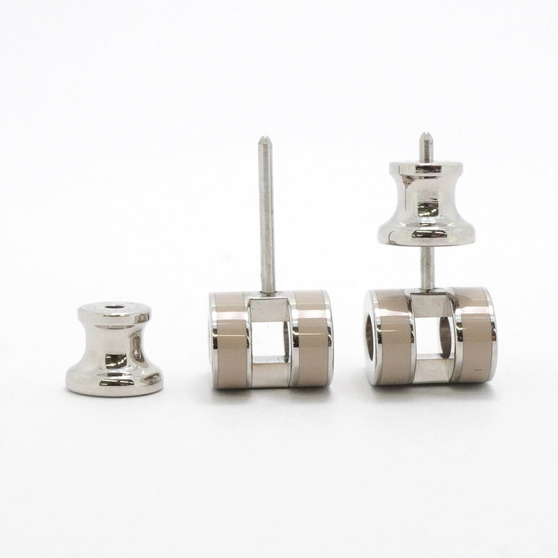 【6jfb1034-k】エルメス ピアス ミニポップアッシュ メタル シルバー ベージュ【中古】レディース