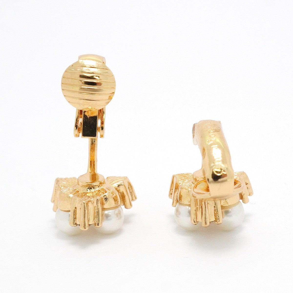 【6jgb0019】クリスチャンディオール イヤリング GPメッキ フェイクパール ラインストーン ゴールド【中古】レディース