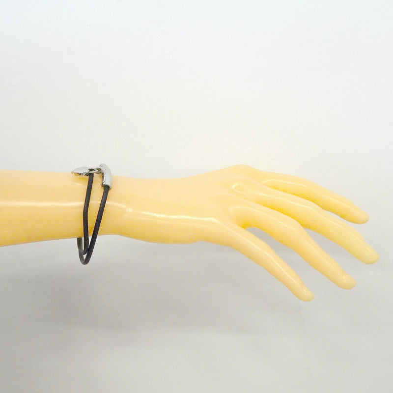 【6jgb0038】エルメス ブレスレット チョーカー ヴィヴィリデ/ファンタジーハート メタル レザー シルバー ブラック【中古】レディース