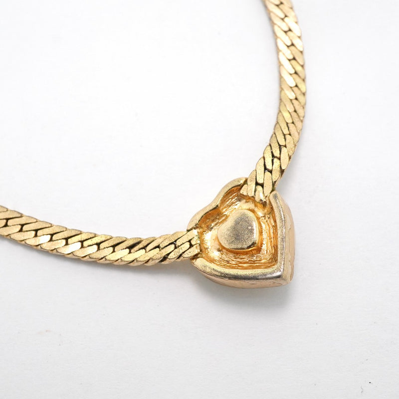 【6jgb0040】クリスチャンディオール ネックレス ハートモチーフ GPメッキ ラインストーン ゴールド【中古】レディース