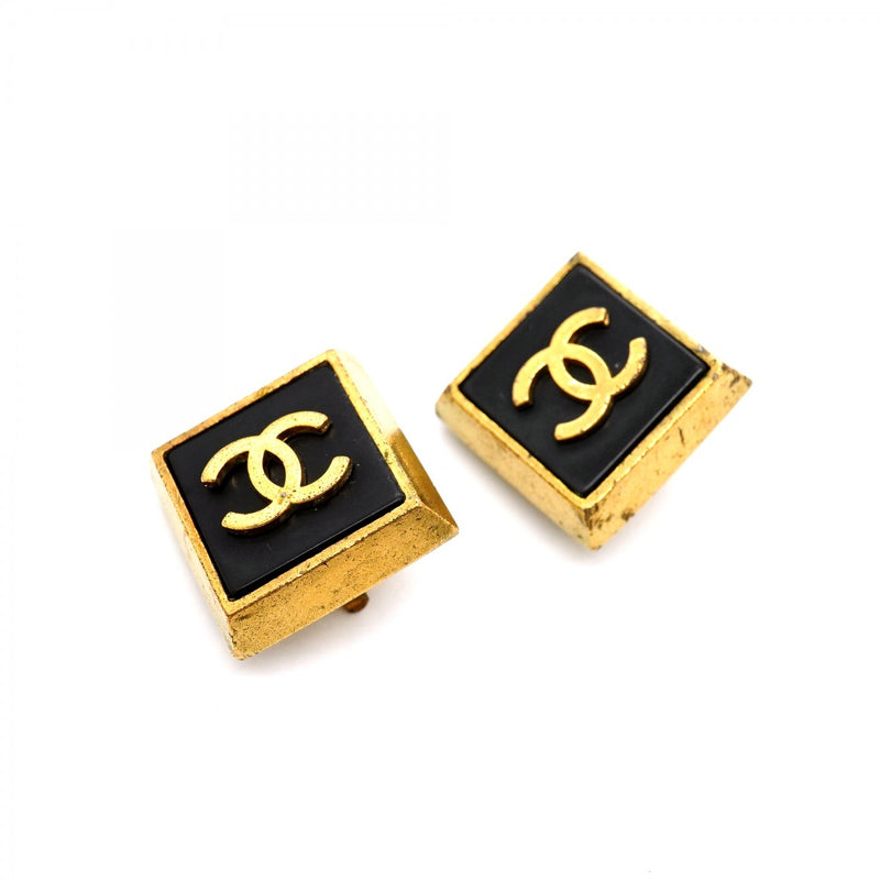 【6jgb0100-k】シャネル イヤリング ヴィンテージ ココマーク GPメッキ ゴールド ブラック【中古】レディース