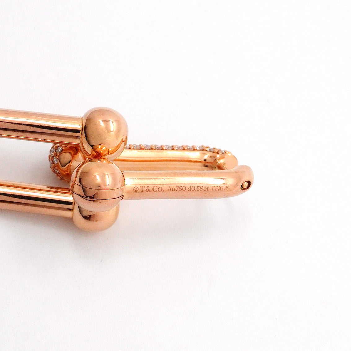 【6jgb0117】ティファニー ピアス ハードウェア/ラージリンク K18PG ピンクゴールド ダイヤモンド 0.59ct【中古】レディース
