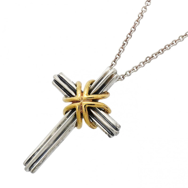【6jgb0140-k】ティファニー ネックレス シグネチャークロス K18YG イエローゴールド シルバー925【中古】レディース