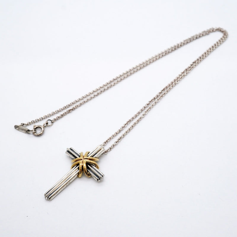 【6jgb0140-k】ティファニー ネックレス シグネチャークロス K18YG イエローゴールド シルバー925【中古】レディース