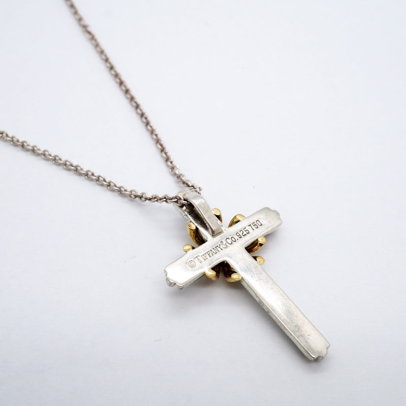 【6jgb0140-k】ティファニー ネックレス シグネチャークロス K18YG イエローゴールド シルバー925【中古】レディース