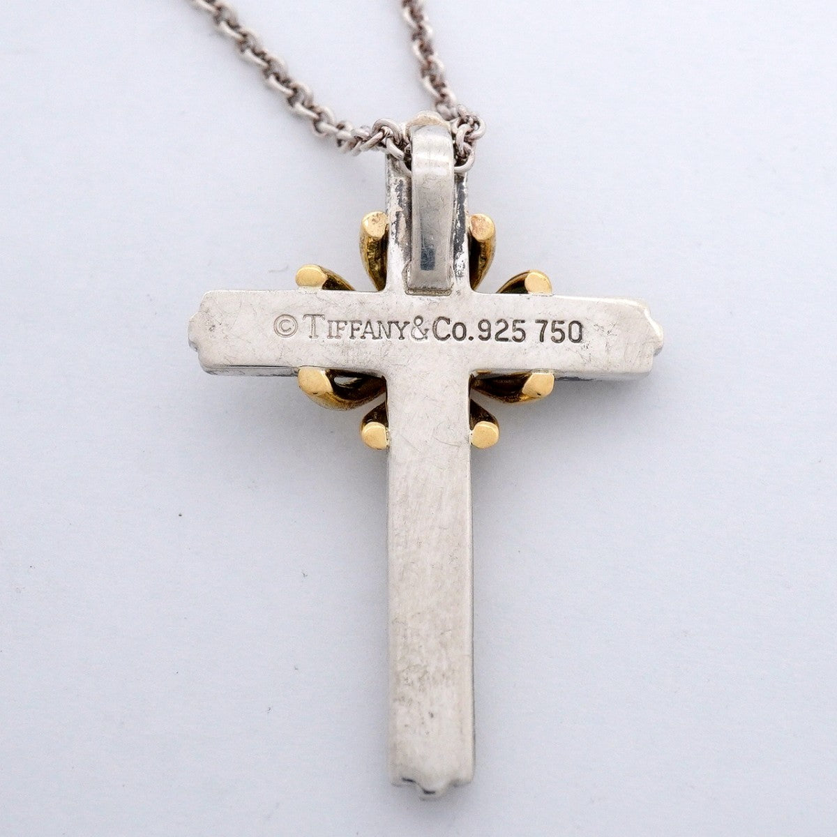 【6jgb0140-k】ティファニー ネックレス シグネチャークロス K18YG イエローゴールド シルバー925【中古】レディース
