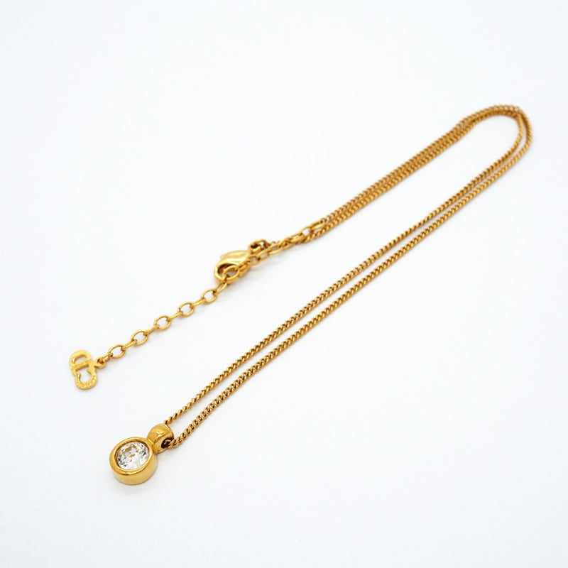 【6jgb0161-k】クリスチャンディオール ネックレス GPメッキ ラインストーン ゴールド【中古】レディース